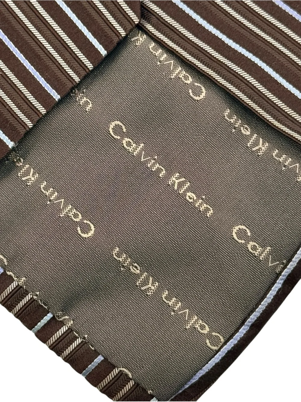 Calvin Klein Men's Brown Striped 100% Silk Necktie Pinstripe Classic